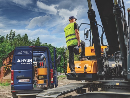 HD Hyundai tracked excavator being serviced