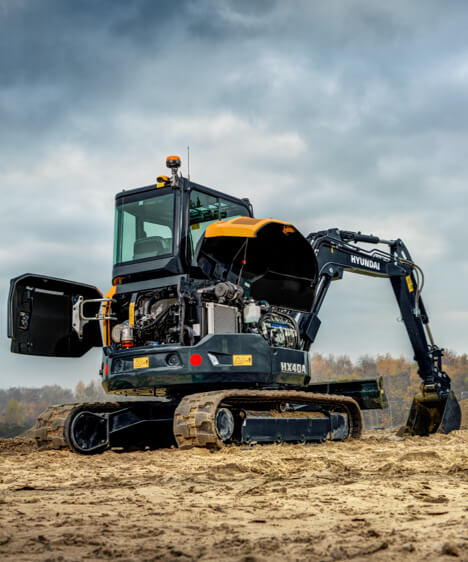 HX35A Z excavator with engine hood open